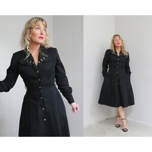 1980's Vintage D. Frank Western Gothabilly Fit & Flare Dress  XS SM Button Front